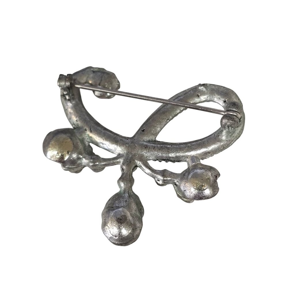 Vintage Silver Tone Aquamarine Blue Rhinestone & Faux Pearl Brooch Pin - Picture 6 of 10